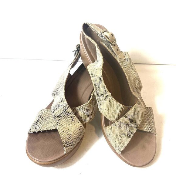 Dansko Leather Snake Skin Print Wedge Sandals Womens Sz EU 41 US 10.5 Sling Back - Picture 1 of 11
